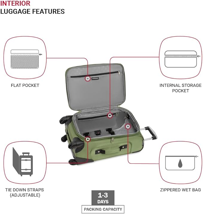 SwissGear Sion Softside Expandable Luggage with Spinner Wheels, Evergreen Carry-On 21-Inch