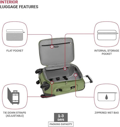 SwissGear Sion Softside Expandable Luggage with Spinner Wheels, Evergreen Carry-On 21-Inch