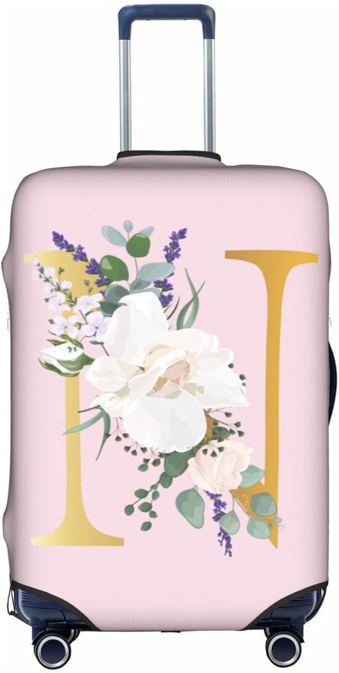 Flower Letter N Pink Luggage Cover Elastic Washable Stretch Suitcase Protector Anti-Scratch Travel Suitcase Cover for Kid and Adult S (18-21 inch suitcase)