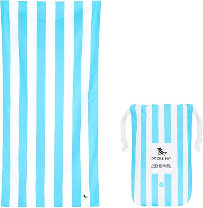 Dock & Bay Quick Drying Towel - for Sports & Gym - Compact, Lightweight - 100% Recycled - Includes Bag - Cabana - Tulum Blue, Medium (130x70cm, 51x27)