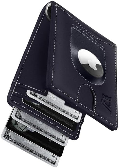 Kings Loot Trackable Airtag Wallet for Men | RFID Blocking Leather Design with Airtag Holder, Money Clip & Pull Tab | Minimalist Air Tag Wallets