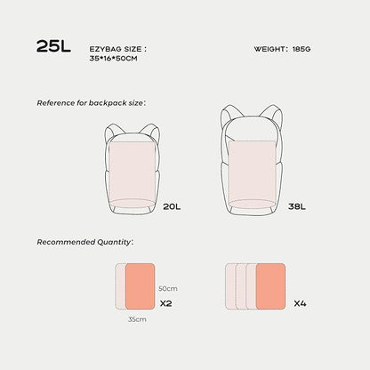 Travel Vacuum Bags with Pump, 25L Large Capacity Vacuum Bags for Travel, IPX7 Waterproof, Open Zipper, Reusable Space Saver Compression Bags for Luggage, Backpack, Suitcase, Home Storage