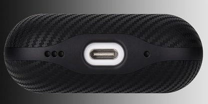 LOPIE Leather Case for AirPods Pro 2nd Generation - Handmade AirPods Pro 2 Case Cover - Made of Real Leather - Protective Hard Shell Cover - Carbon Fiber Style - Wireless Charging Compatible - Black