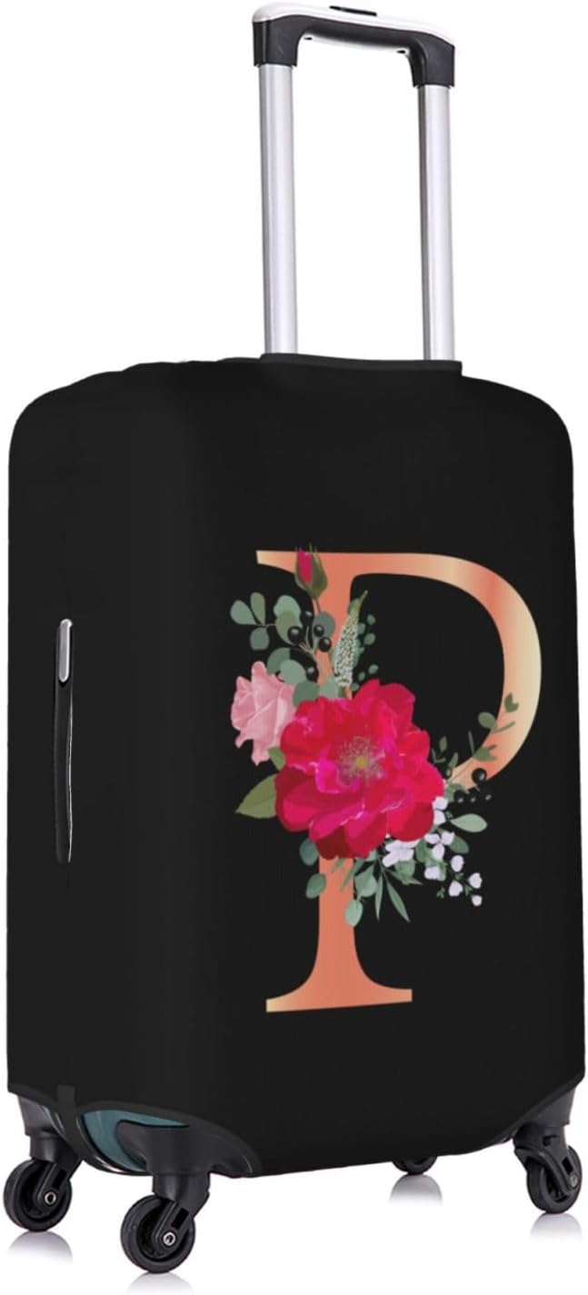 Floral Letter P Travel Luggage Cover Spandex Suitcase Protector Elastic Washable Stretch Suitcase Cover,Size M(Fit 22-24inch Suitcase)