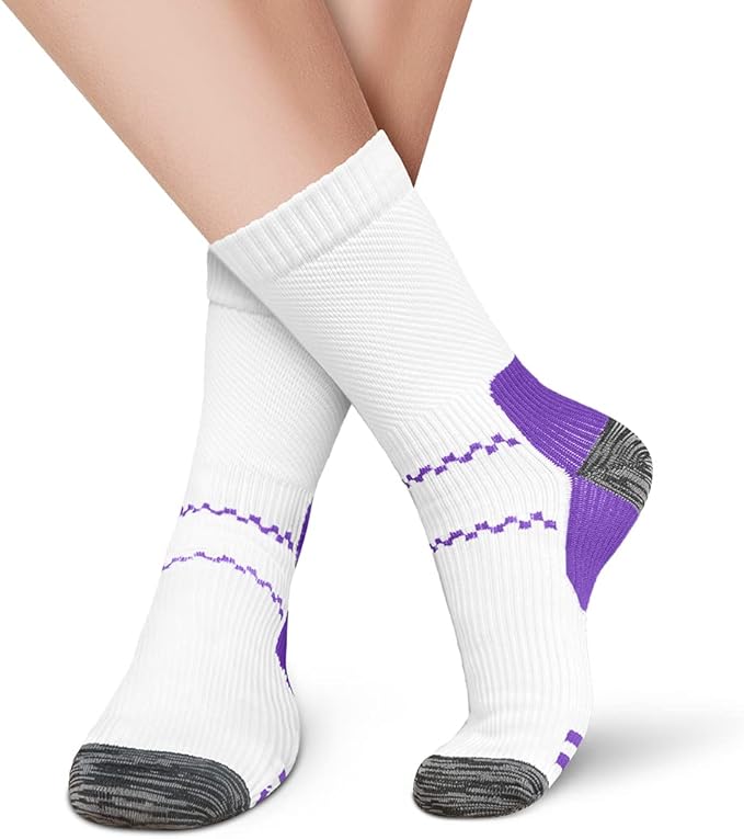 CHARMKING 6 Pairs Crew Compression Socks for Women & Men Circulation 15-20 mmHg is Best for All Day Wear Running Nurse
