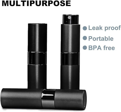 10 PCS 8ml Perfume Atomizer Refillable Bottle, Cologne Travel Spray Bottle, Mini Spray Empty for Refill, Refillable Portable Sprayer (Black)