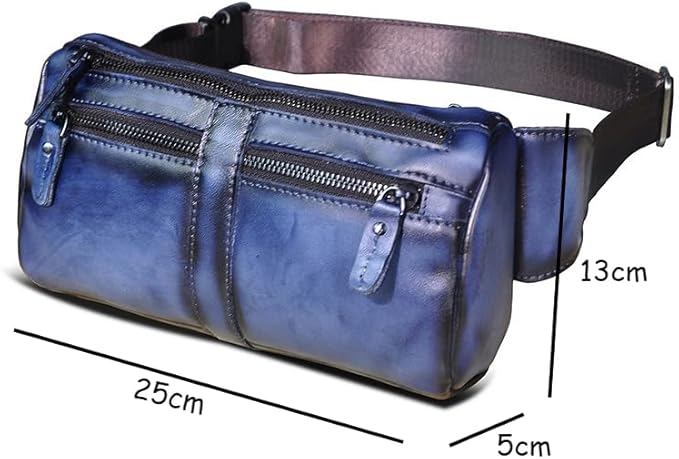 Outdoor Ready Water Resistant Leather Waist Pack for Men Hiking Riding Travel Fanny Bag with Phone Pocket Gifts for Men (Blue&Black)