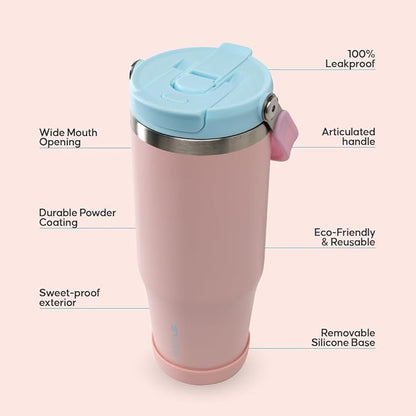 Sport Tumbler 32oz Stainless Steel Water Bottle, Vacuum Insulated with 2-in-1 Lid (Straw & Spout), Leak-Proof Reusable Travel Mug for Hot and Cold Drinks