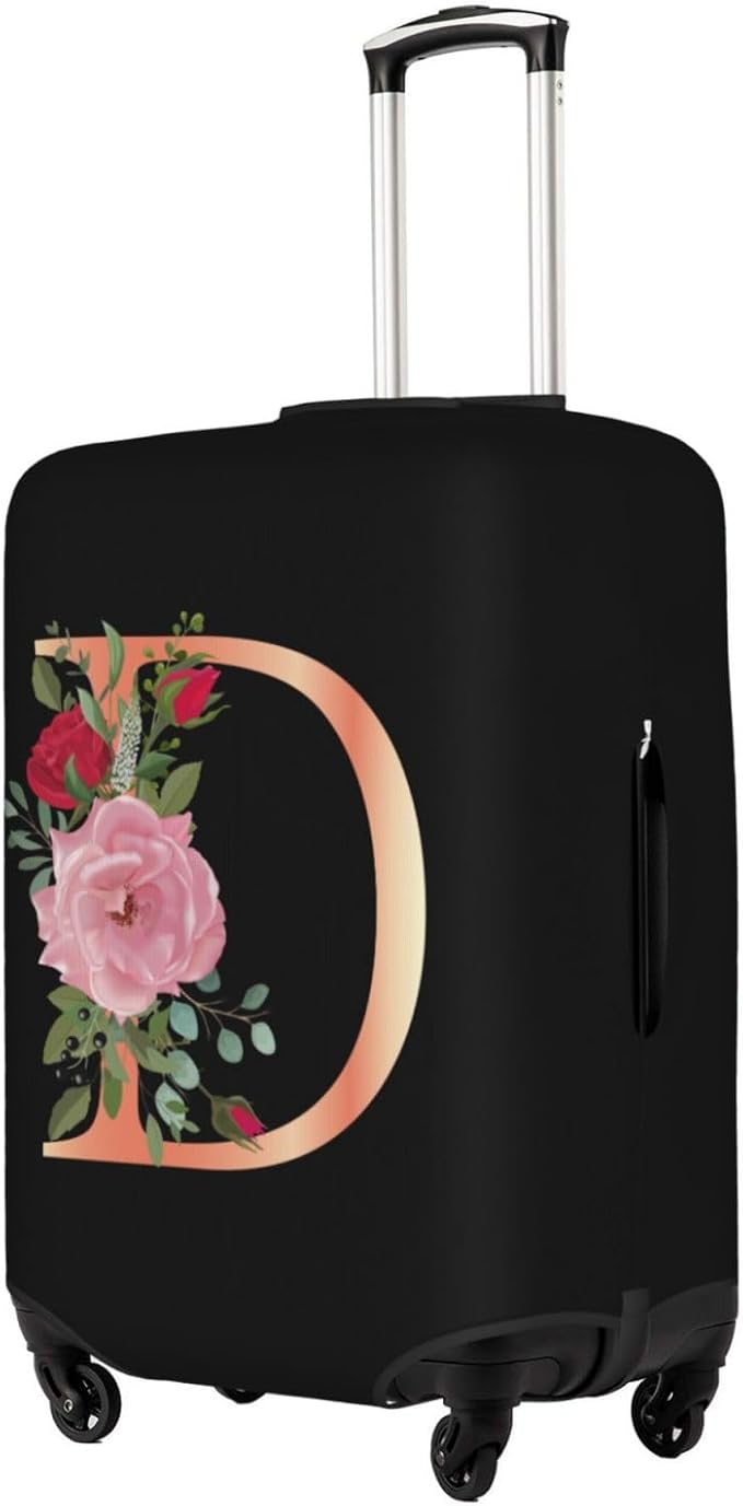 Floral Letter D Travel Luggage Cover Spandex Suitcase Protector Elastic Washable Stretch Suitcase Cover,Size M(Fit 22-24inch Suitcase)