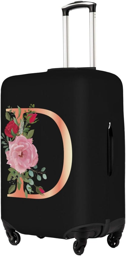 Floral Letter D Travel Luggage Cover Spandex Suitcase Protector Elastic Washable Stretch Suitcase Cover,Size M(Fit 22-24inch Suitcase)