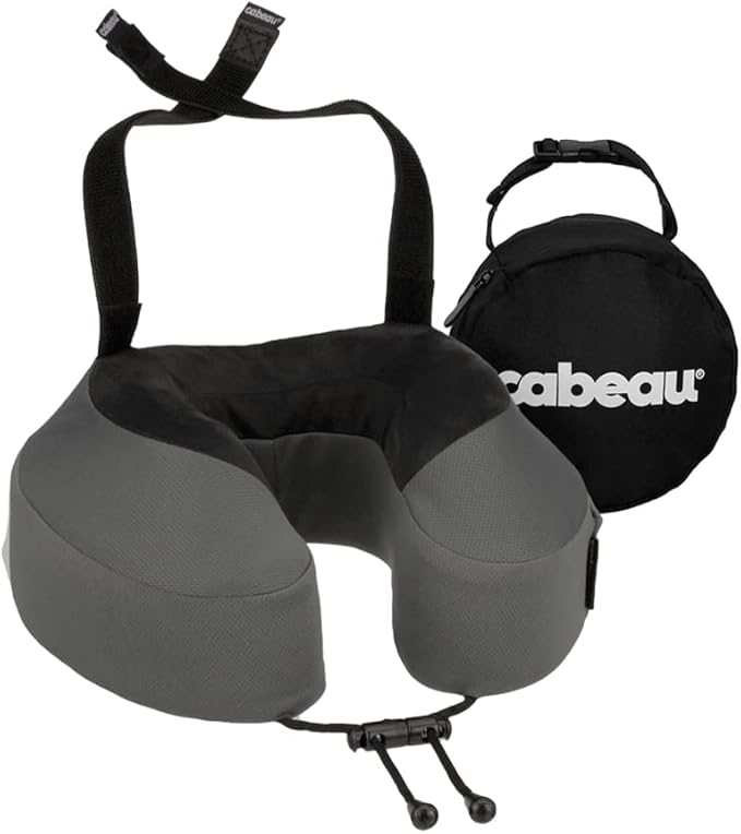 Cabeau Airplane Travel Pillow for Long Flights - Evolution S3 - Supportive Memory Foam with Seat Straps to Secure Your Head and Neck and Provides 360° Support (Steel Grey)