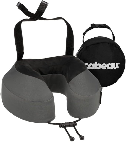 Cabeau Airplane Travel Pillow for Long Flights - Evolution S3 - Supportive Memory Foam with Seat Straps to Secure Your Head and Neck and Provides 360° Support (Steel Grey)