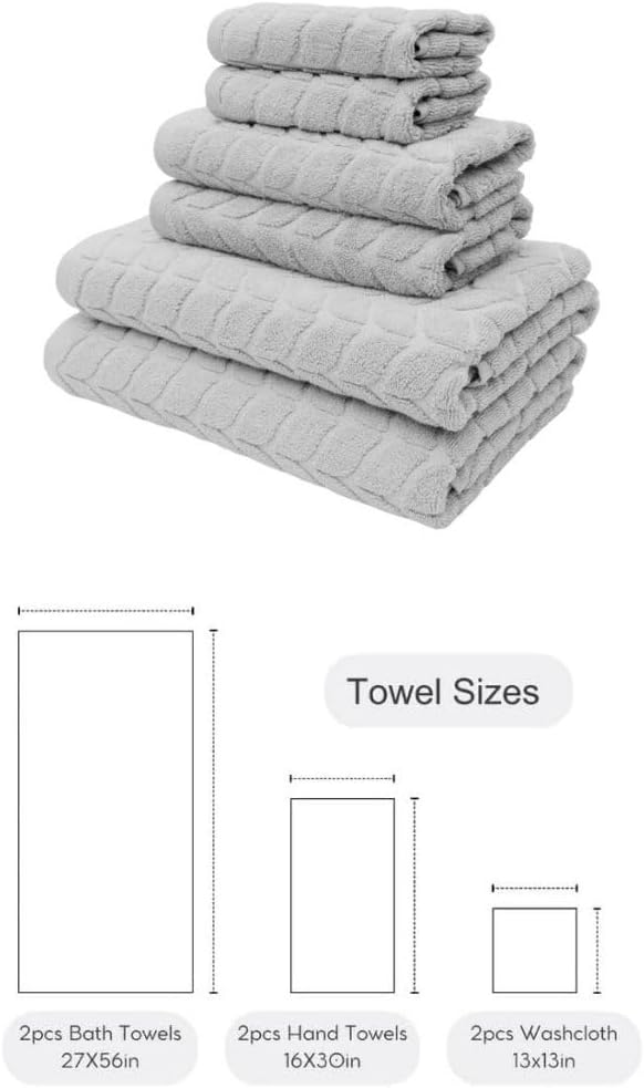 BAGNO MILANO Turkish Cotton Ultra-Soft Plush Absorbent Quick Dry Bathroom Towel Set, Made in Turkey (LightGrey, 6 pcs Towel Set)