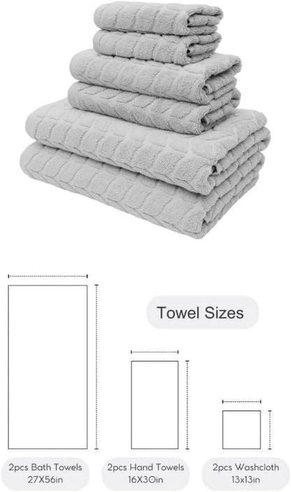 BAGNO MILANO Turkish Cotton Ultra-Soft Plush Absorbent Quick Dry Bathroom Towel Set, Made in Turkey (LightGrey, 6 pcs Towel Set)