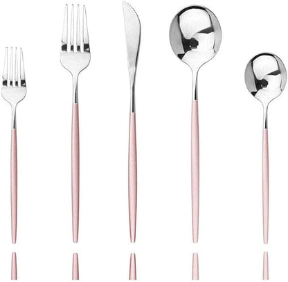 Pink Silver Silverware Set, JASHII 30-Piece Stainless Steel Satin Finish Flatware Set, Kitchen Utensil Set, Mirror Polished Tableware Cutlery Set for Home and Restaurant, Dishwasher Safe