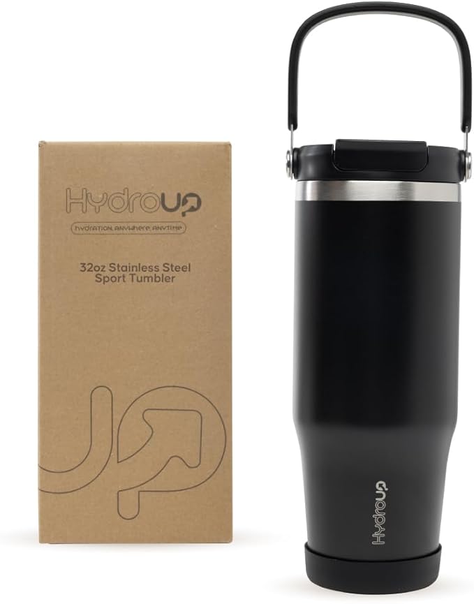 Sport Tumbler 32oz Stainless Steel Water Bottle, Vacuum Insulated with 2-in-1 Lid (Straw & Spout), Leak-Proof Reusable Travel Mug for Hot and Cold Drinks