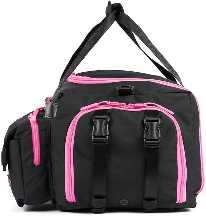 WOLFpak Ultimate 40L Gym & Travel Duffle Bag | Heavy-Duty Gear Bag w/Durable Waterproof 1000D Oxford Material | Hard Shell Base, Laptop Sleeve, Custom Patch Options | (Black Neon Pink)