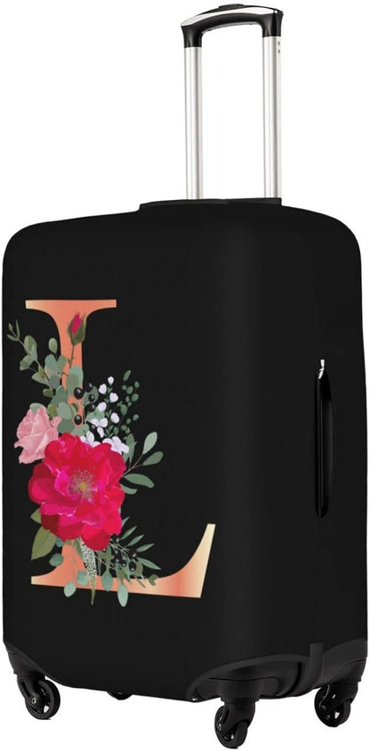 Floral Letter L Travel Luggage Cover Spandex Suitcase Protector Elastic Washable Stretch Suitcase Cover,Size L(Fit 25-28inch Suitcase)