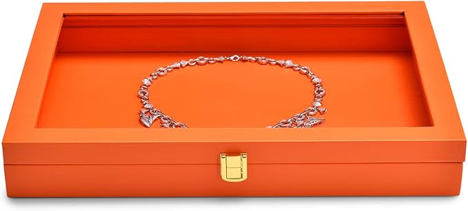 Oirlv Clear Lid Flat Jewelry Tray Stackable Display Storage Box Premium Leather Drawer Insert Jewelry Display Box for Rings Earrings Necklaces Bracelet Women Gift