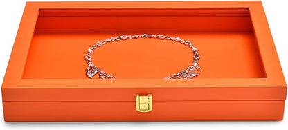Oirlv Clear Lid Flat Jewelry Tray Stackable Display Storage Box Premium Leather Drawer Insert Jewelry Display Box for Rings Earrings Necklaces Bracelet Women Gift