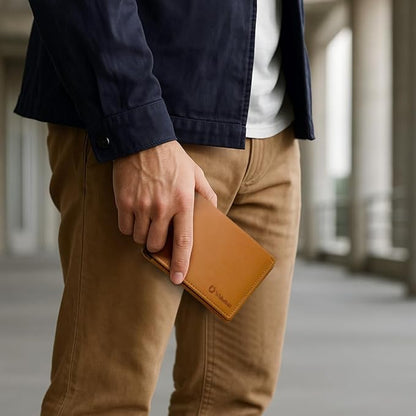 Leather Travel Wallet RFID - Slim Passport Holder for Men & Women - Fits Passport, Cards, SIMs, Pen & Boarding Pass - Secure Travel Document Organizer (Light Brown)