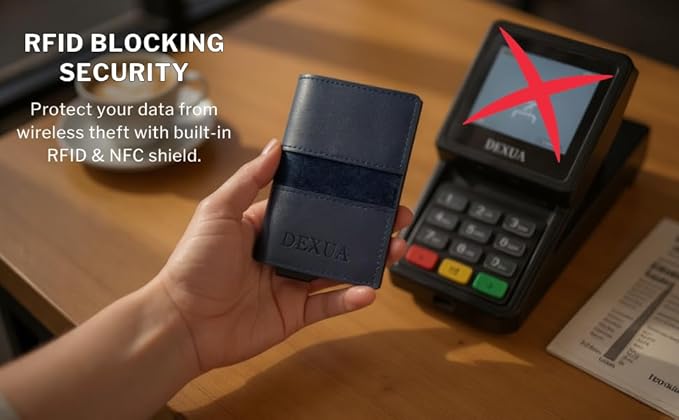 Mens Wallet, Premium Leather Slim Wallet, RFID Blocking Pop-Up Card Holder, Extra Credit Card Slots, Cash Slot, Magnetic Closure, Christmas Gift Ready Gift Box Included