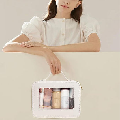 Clear Makeup Bag, TSA Approved Toiletry Bag Travel Makeup Case Clear Cosmetic Travel Bag Small Makeup Pouch Organizer Waterproof Portable Car Essentials for Women
