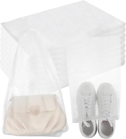 200 Pcs Non Woven Dust Bags, Dust Proof Shoe Bag For Storing Shoes, Boots, Drawstring Storage Bag For Purses, Handbags, Breathable Dust Bag With Rope, Portable Storage Organizer, White