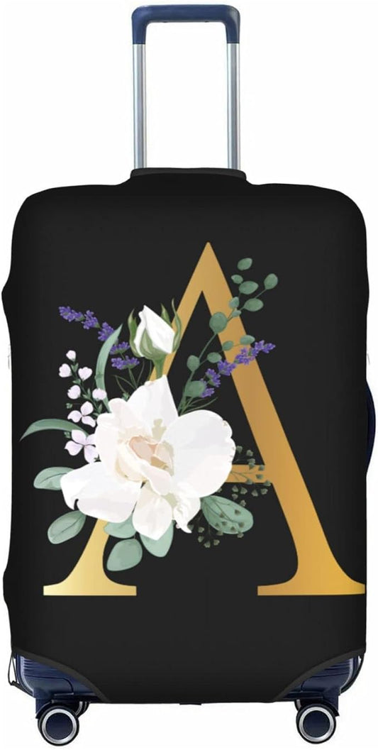 Flower Lette A Black Luggage Cover Elastic Washable Stretch Suitcase Protector Anti-Scratch Travel Suitcase Cover for Kid and Adult M (22-24 inch suitcase)