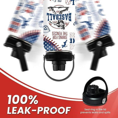 Baseball Water Bottle - 32oz Stainless Steel Insulated Sport Bottles with Lid - Gift for Men Baseball Lover Player Fan Coach