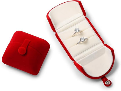 Oirlv Elegant Red Velvet Double Ring Box - Keepsake Gift Holder for Wedding, Proposal & Engagement Ceremonies (Couple Ring Bearer Box)