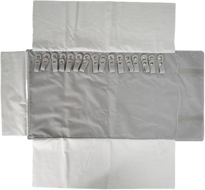 Premium Jewelry Roll Organizer for 16 Necklaces 55cm x 29cm Metal Snap & Velcro Closure - Ideal for Travel and Storage (Grey)