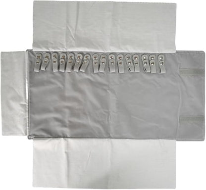 Premium Jewelry Roll Organizer for 16 Necklaces 55cm x 29cm Metal Snap & Velcro Closure - Ideal for Travel and Storage (Grey)