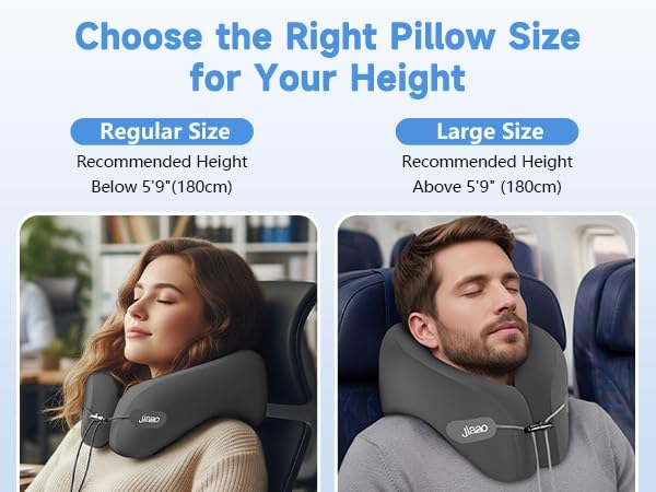 jiaao Upgraded Middle Memory Foam Travel Neck Pillow for Airplane- 360° Ergonomic Head and Neck Support for Flight, Car, Train, Bus - Soft Travel Pillow for Side & Back Sleepers with Travel Pouch