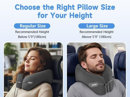 jiaao Upgraded Middle Memory Foam Travel Neck Pillow for Airplane- 360° Ergonomic Head and Neck Support for Flight, Car, Train, Bus - Soft Travel Pillow for Side & Back Sleepers with Travel Pouch