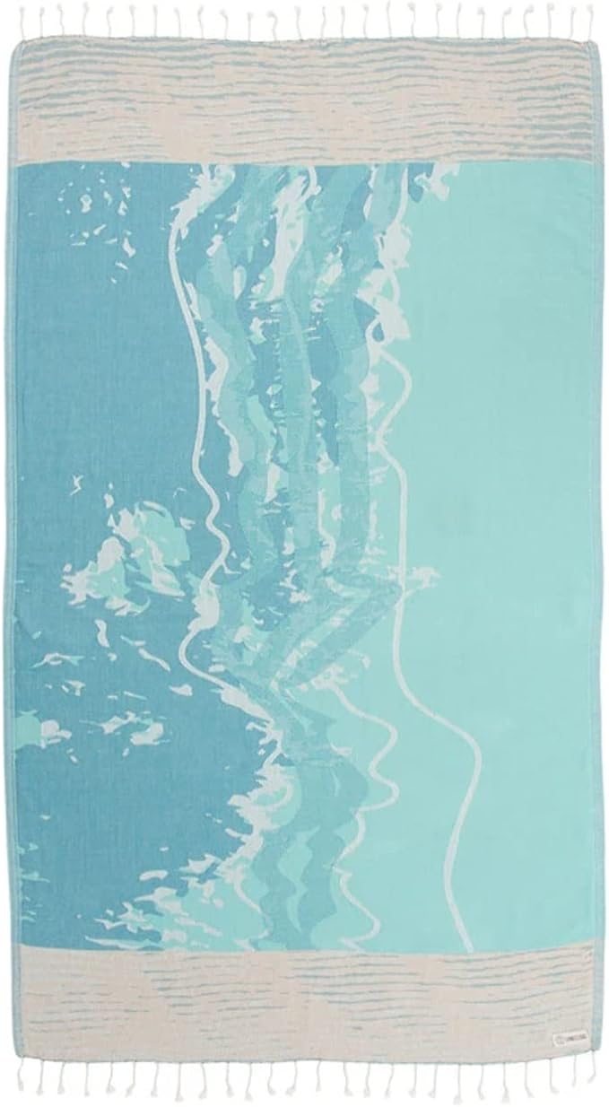 Sand Cloud Turkish Beach Towel - Sand Free - 100% Organic Turkish Cotton Yarn - Quick Dry Towel for Beach, Picnic Blanket or Throw - As Seen on Shark Tank - Waves