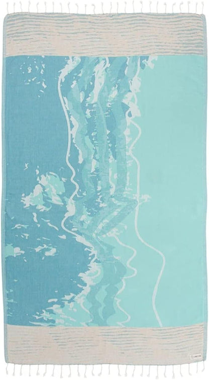 Sand Cloud Turkish Beach Towel - Sand Free - 100% Organic Turkish Cotton Yarn - Quick Dry Towel for Beach, Picnic Blanket or Throw - As Seen on Shark Tank - Waves