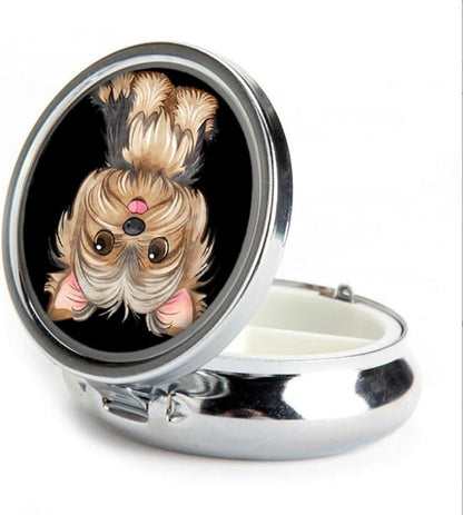 Pill Box,Cute Dog Round Pill Box 3 Compartment Decorative Pocket Purse Portable Mini Travel Medicine Tablet Vitamin Holder Organizer Pill Case