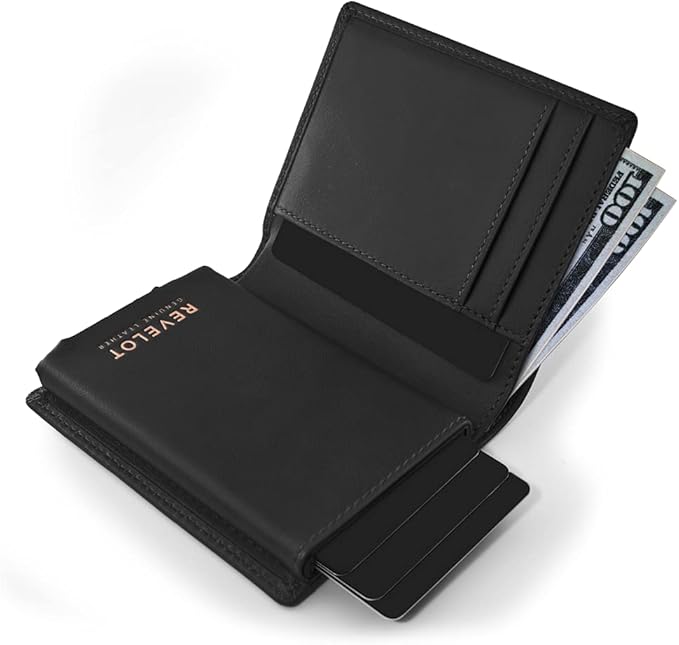 Revelot BiFold Cardholder Wallet/Genuine Leather with RFID Blocking / W1 (Black Nappa)