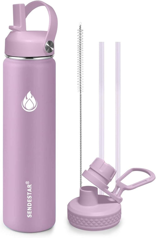 SENDESTAR Water Bottle Insulated Water Bottle 24 oz with Straw Lid Spout Lid Auto Flip Straw Top Cap for men and women