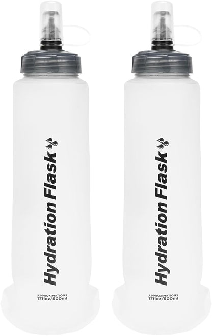 TRIWONDER TPU Collapsible Flask BPA-Free Soft Folding Water Bottles for Hydration Pack - Ideal for Running Hiking Cycling Climbing (500ml/16.9oz - White - Pack of 2)