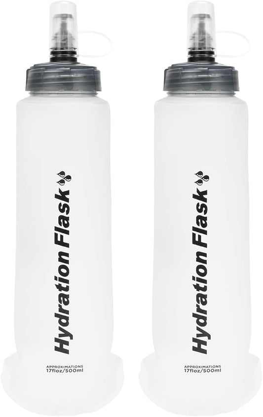 TRIWONDER TPU Collapsible Flask BPA-Free Soft Folding Water Bottles for Hydration Pack - Ideal for Running Hiking Cycling Climbing (500ml/16.9oz - White - Pack of 2)