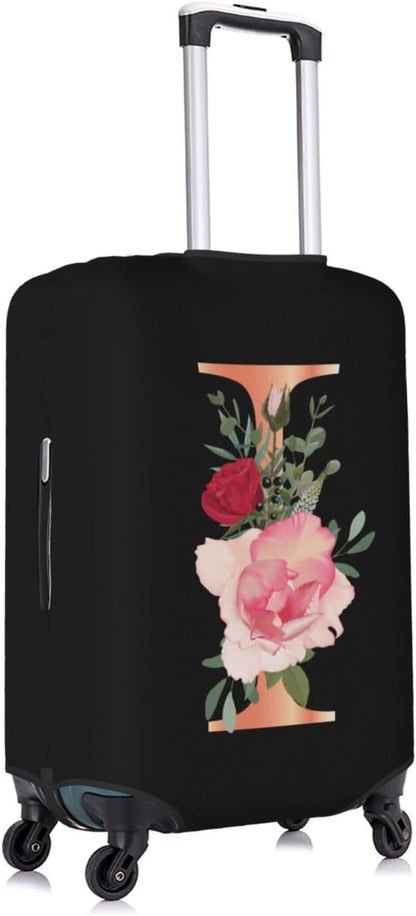 Floral Letter I Travel Luggage Cover Spandex Suitcase Protector Elastic Washable Stretch Suitcase Cover,Size M(Fit 22-24inch Suitcase)