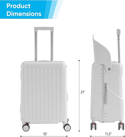 20'' Luggage with Child Seat, Ride On Suitcase with Shockproof Silent Spinner Wheels, TSA Lock, Carry On Luggage with Foldable Backrest, Bag Hook for Kids.