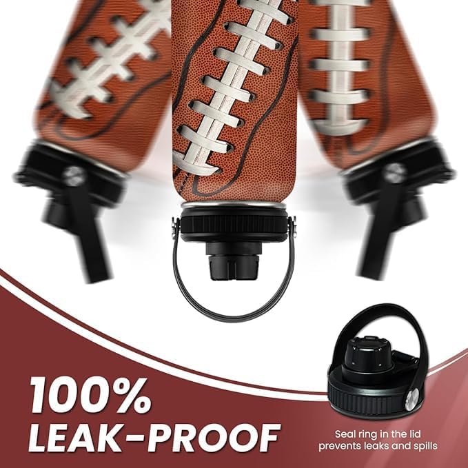 Football Water Bottle - 32oz Insulated Stainless Steel Sports Bottles - Gifts for Men Football Lovers Fan Players