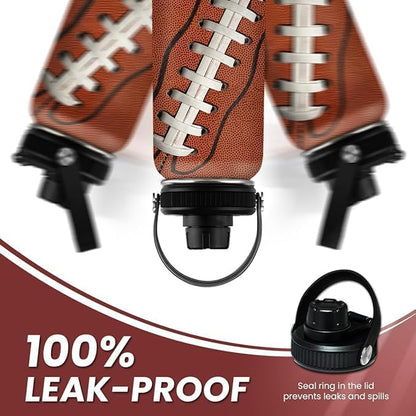 Football Water Bottle - 32oz Insulated Stainless Steel Sports Bottles - Gifts for Men Football Lovers Fan Players