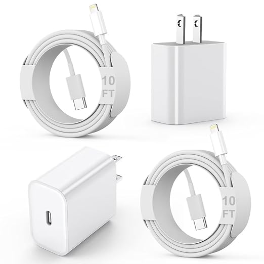 Fast Charger iPhone [Apple MFi Certified],2 Pack USB C Rapid Charger Block with 2Pcs 10FT Extra Long Apple USB C to Lightning Cable Fast Charging for iPhone 14/14 Pro/13Pro Max/12/11Pro/Mini/XR/8/iPad