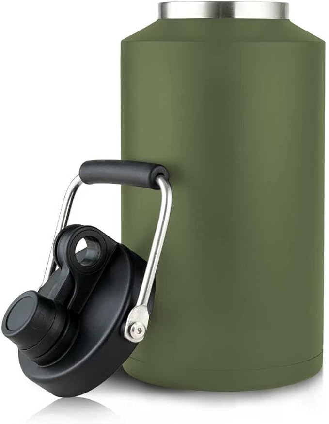 1 Gallon Water Jug Bottle Insulated with Straw, 128oz Stainless Steel Water Bottle Jug Wide Mouth Double Vacuum Dishwasher Safe BPA Free for Hot & Cold Drinks Army Green