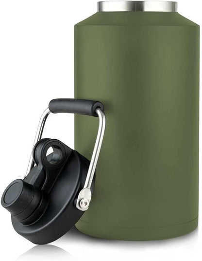 1 Gallon Water Jug Bottle Insulated with Straw, 128oz Stainless Steel Water Bottle Jug Wide Mouth Double Vacuum Dishwasher Safe BPA Free for Hot & Cold Drinks Army Green