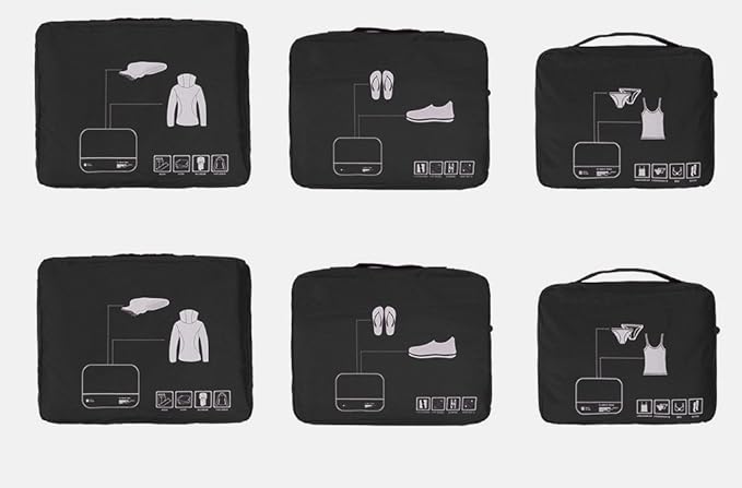 Packing Cubes Set Travel Luggage Organizers Suitcase Lightweight Accessories Black